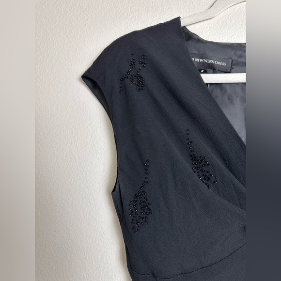 Jones New York vintage Y2K black 100% silk beaded v neck maxi dress sheer cap 8 - Picture 2 of 6